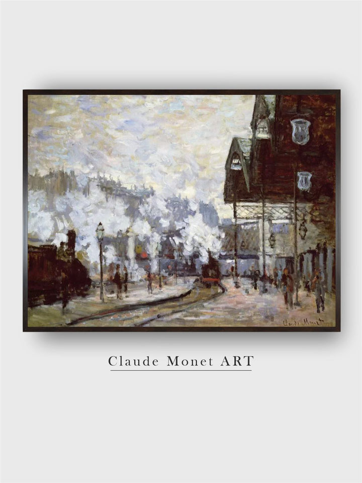 "White  Black Gare Saint-Lazare, Paris Painting Framed Wall Art''