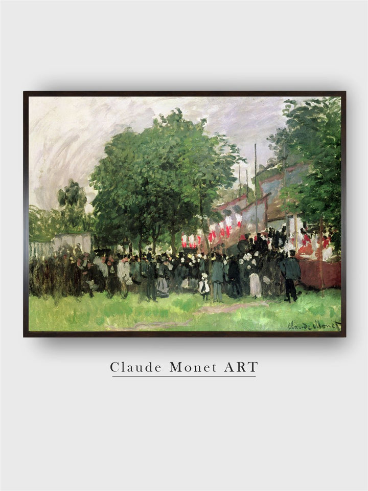 "Green  Off White Fete At Argenteuil Painting Framed Wall Art''