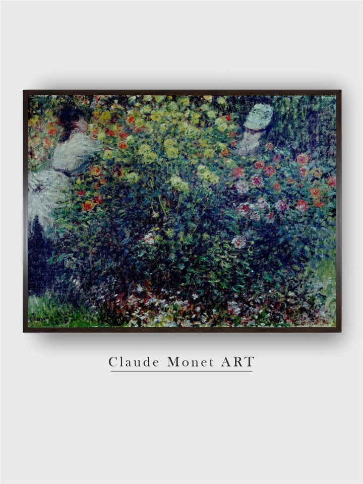 "Green  Blue Women-Amidst-Flowers Canvas Painting Wall Art''