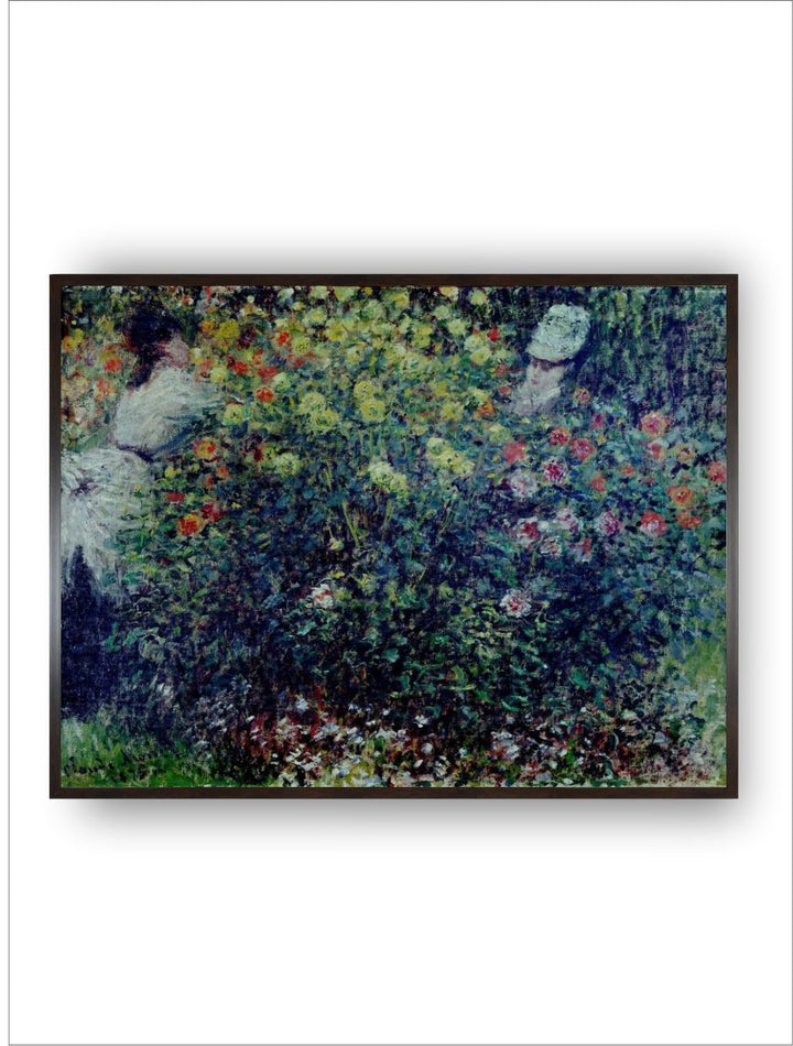 "Green  Blue Women-Amidst-Flowers Canvas Painting Wall Art''