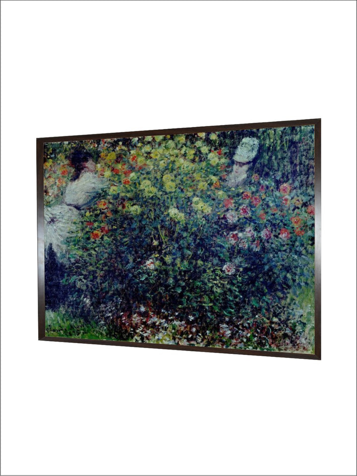 "Green  Blue Women-Amidst-Flowers Canvas Painting Wall Art''