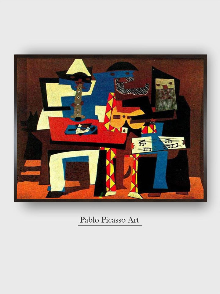"Orange  Yellow Three Musicians Canvas Painting Framed Wall Art''
