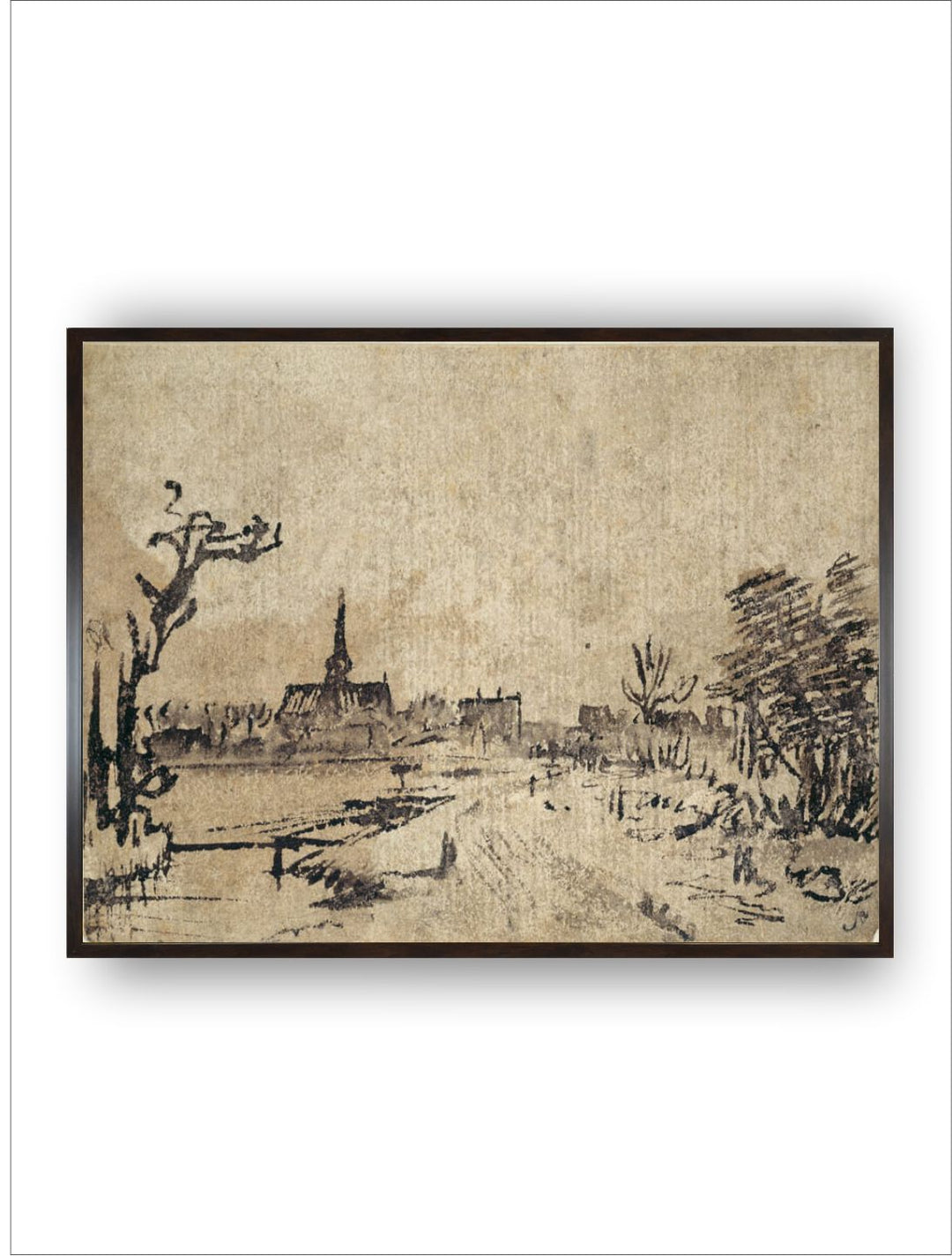 "Black  Beige Wooden Framed Canvas Painting Wall Art''