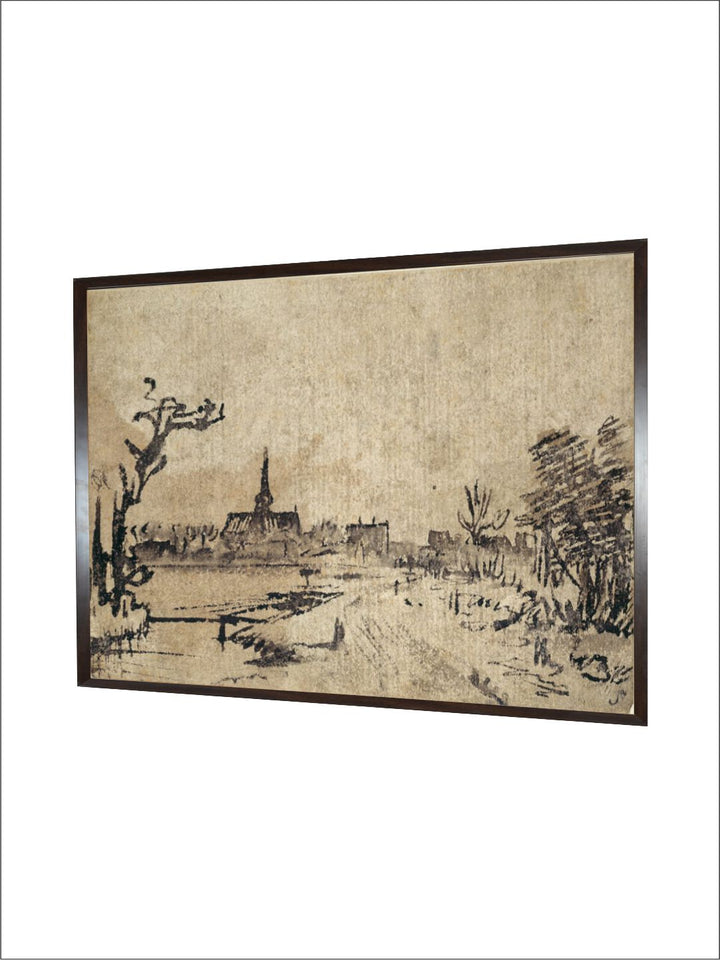 "Black  Beige Wooden Framed Canvas Painting Wall Art''