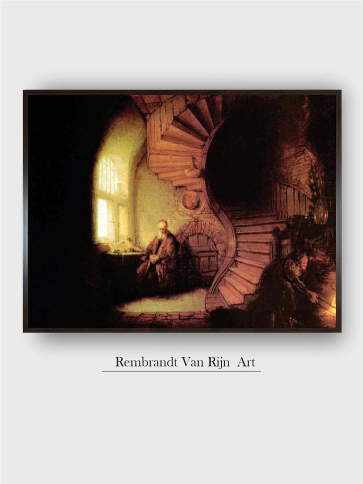 "Wood The Philosopher By Rembrandt Van Rijn Painting Wall Art With Frame''
