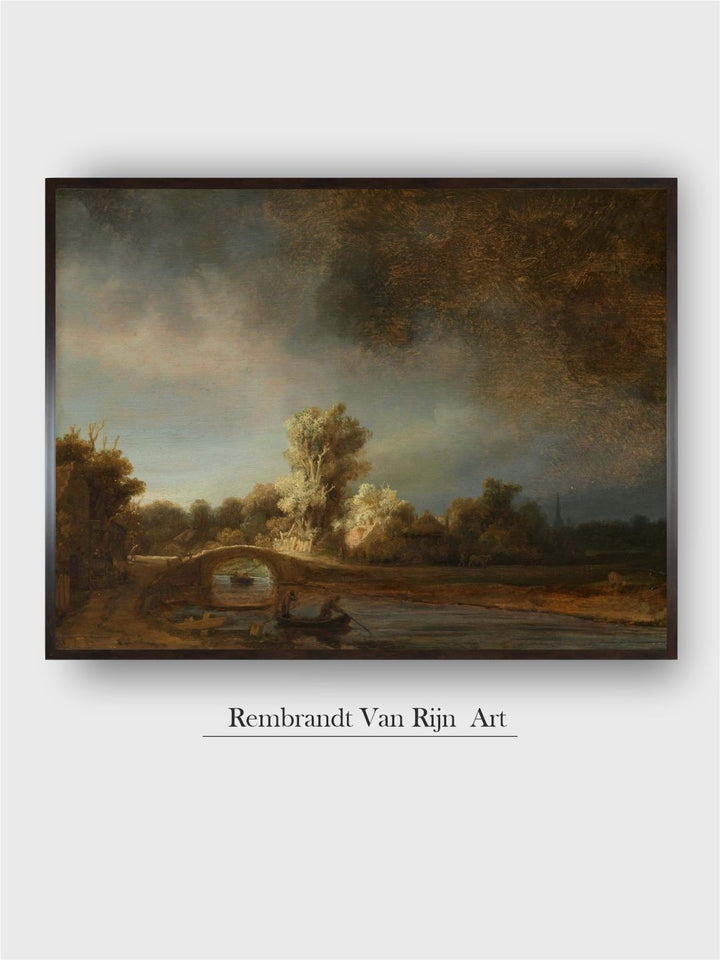 "Black  Green Landscape with a Stone Bridge  Wooden Painting Wall Art''