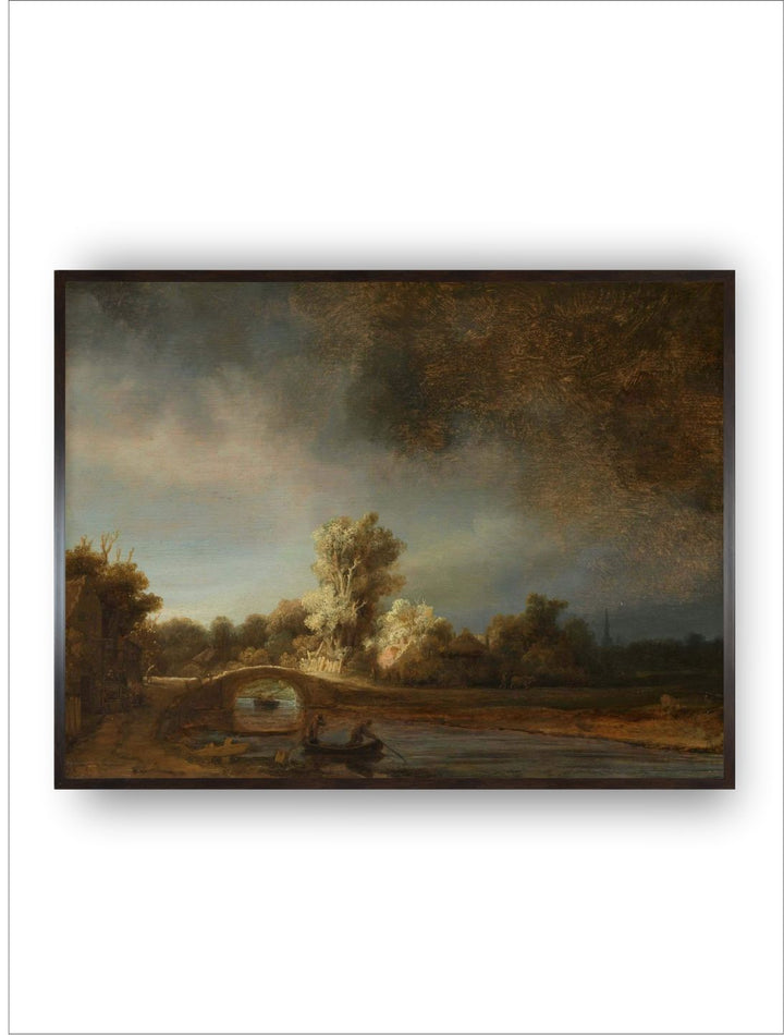 "Black  Green Landscape with a Stone Bridge  Wooden Painting Wall Art''