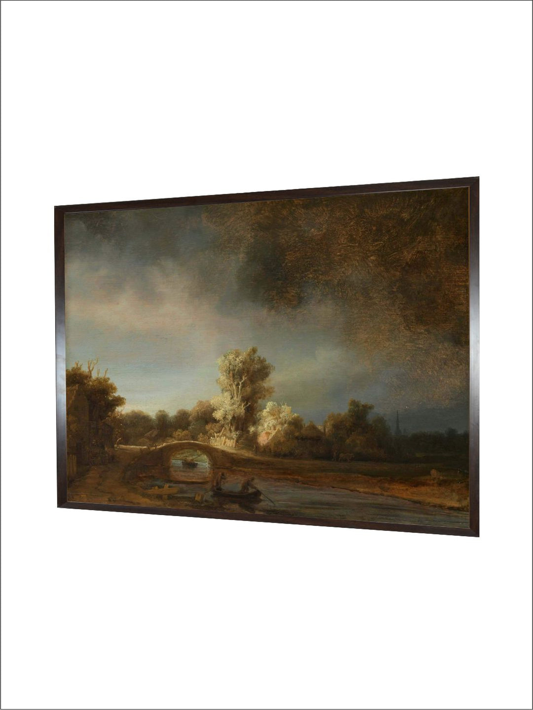 "Black  Green Landscape with a Stone Bridge  Wooden Painting Wall Art''