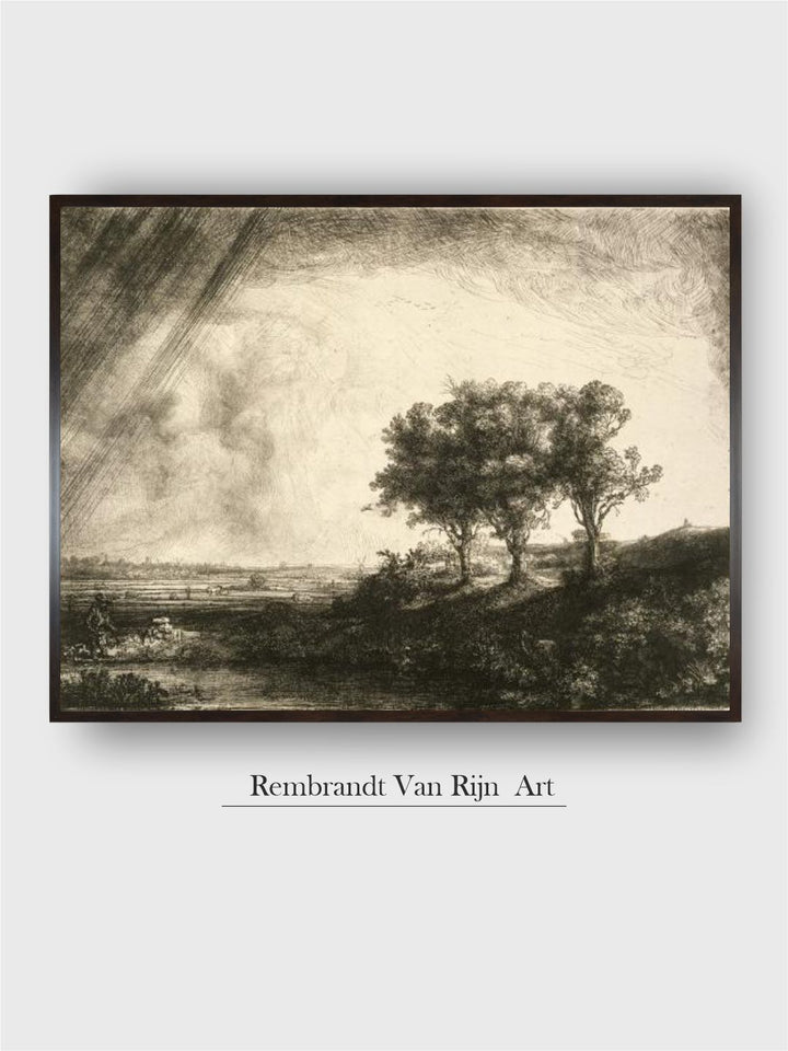 "The Three Trees Beige  Grey Wooden Painting Wall Art''