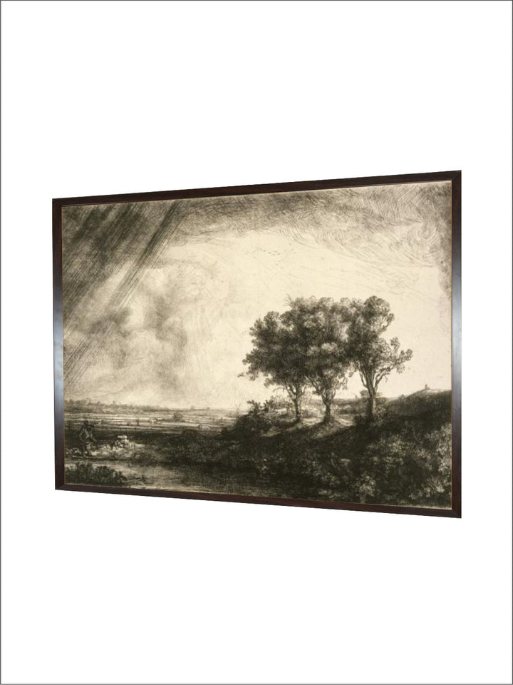 "The Three Trees Beige  Grey Wooden Painting Wall Art''