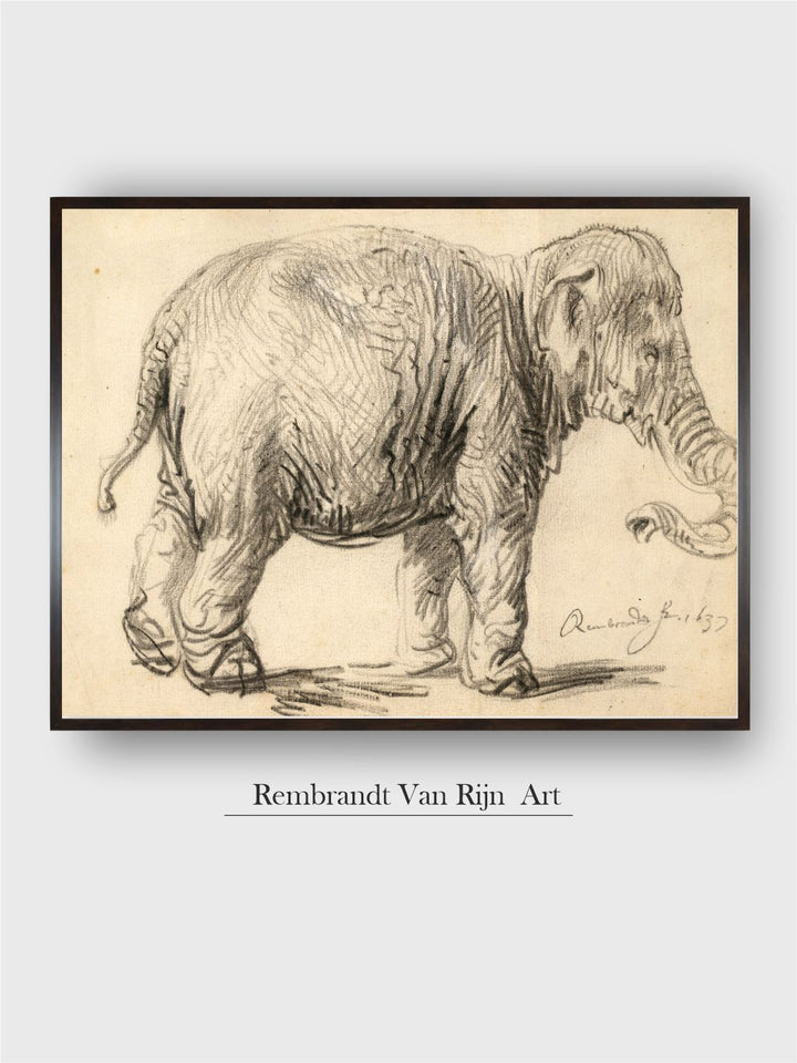 "Beige  Grey Wooden An Elephant Painting Wall Art''