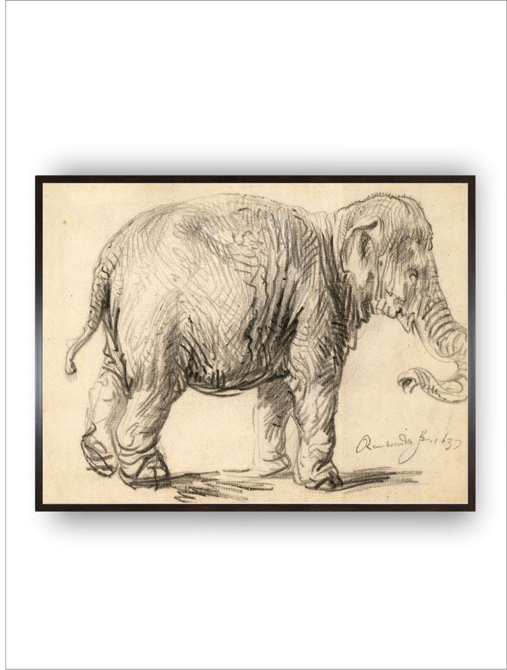 "Beige  Grey Wooden An Elephant Painting Wall Art''