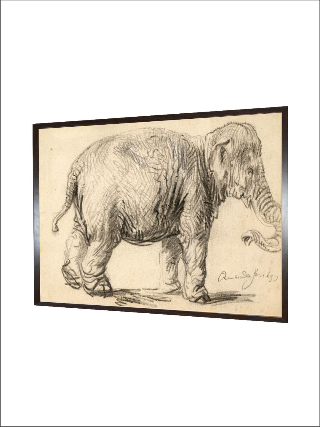 "Beige  Grey Wooden An Elephant Painting Wall Art''