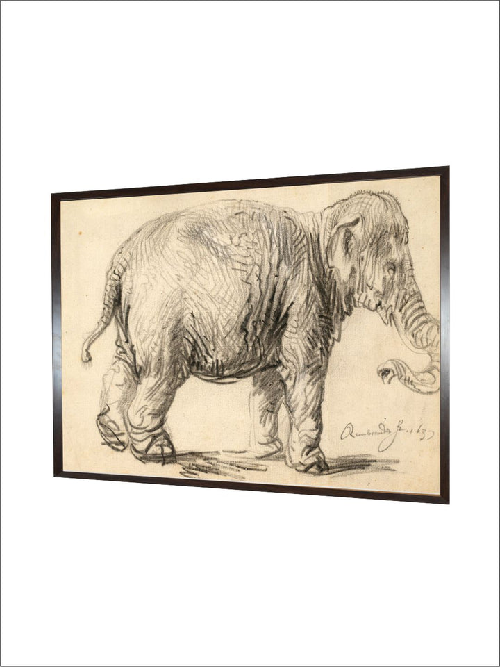 "Beige  Grey Wooden An Elephant Painting Wall Art''