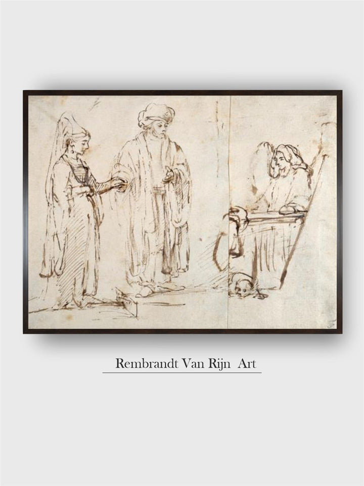 "Brown  White Laban Brings Leah to Jacob Wooden Painting Wall Art''