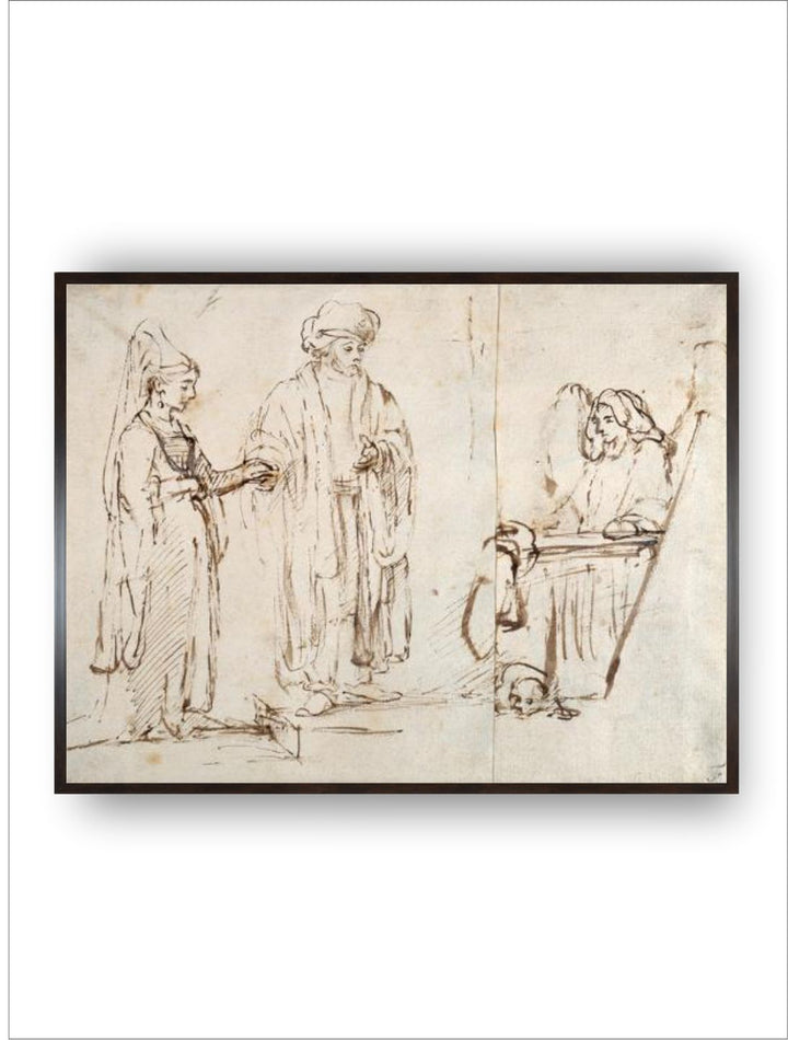 "Brown  White Laban Brings Leah to Jacob Wooden Painting Wall Art''