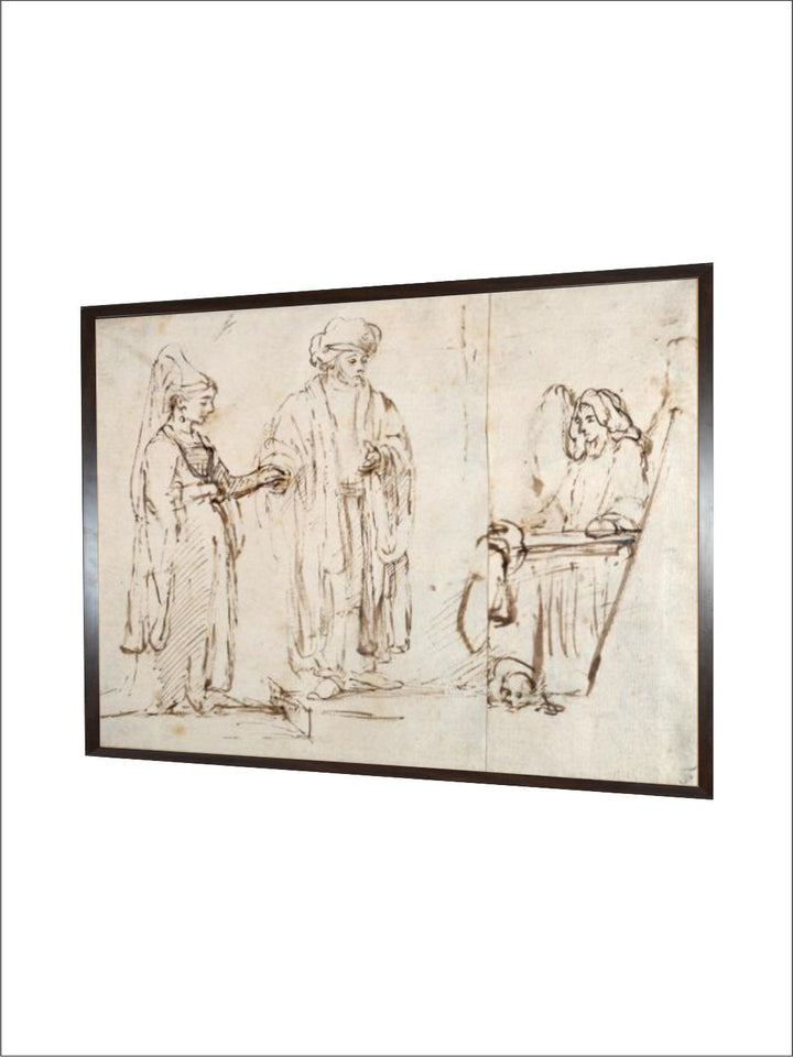 "Brown  White Laban Brings Leah to Jacob Wooden Painting Wall Art''