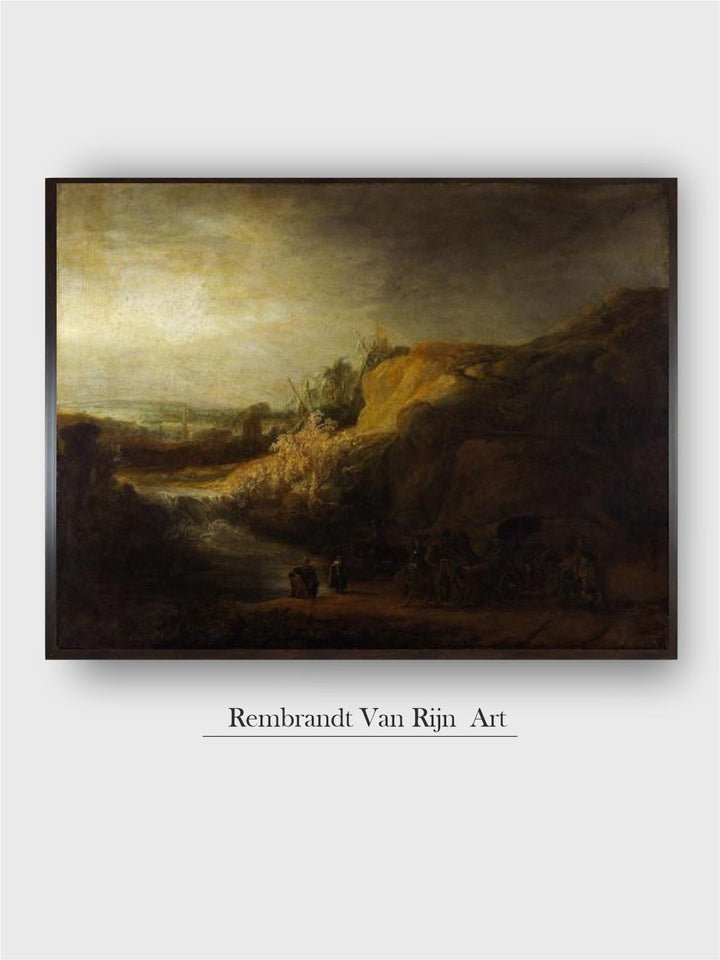 "Black  Green Landscape with the Baptism Wooden Framed Painting Wall Art''