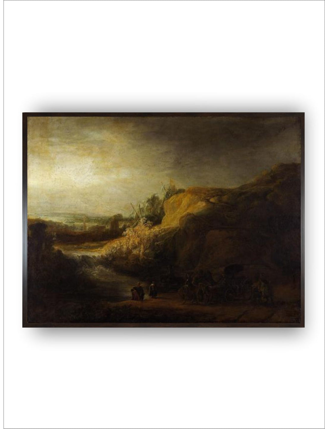 "Black  Green Landscape with the Baptism Wooden Framed Painting Wall Art''