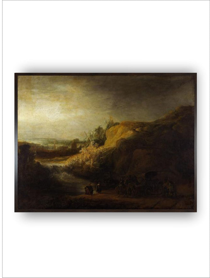 "Black  Green Landscape with the Baptism Wooden Framed Painting Wall Art''