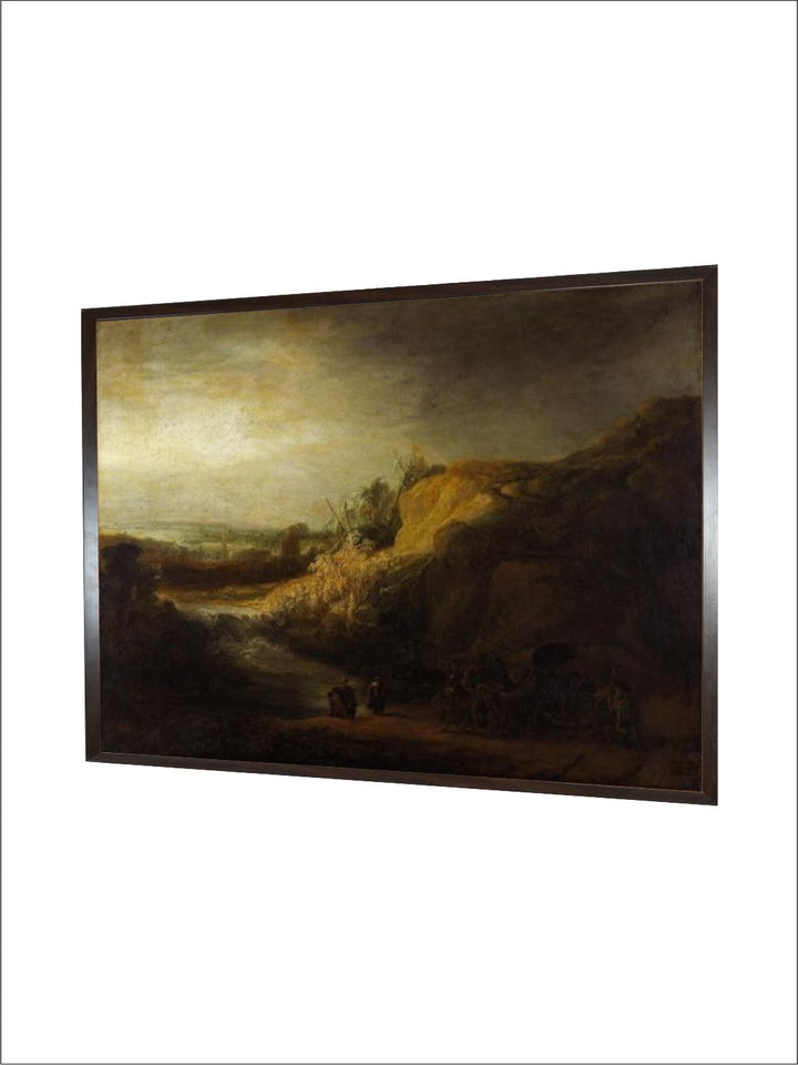 "Black  Green Landscape with the Baptism Wooden Framed Painting Wall Art''