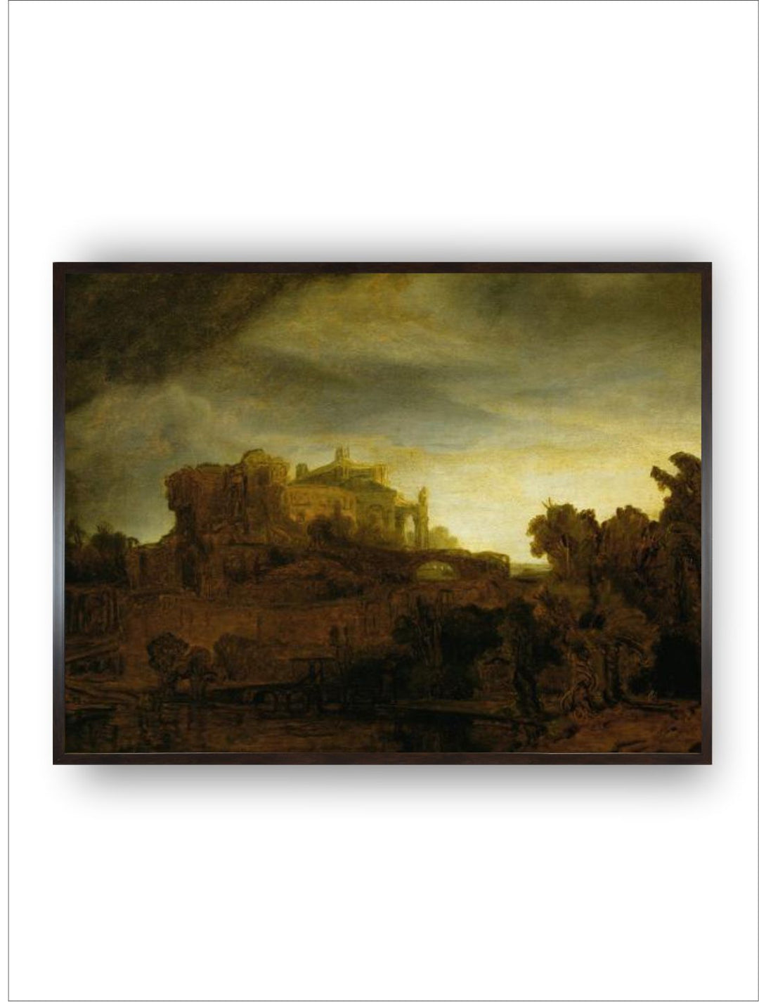 "Brown Wooden Castle at Twilight By Rembrandt Van Rijn Wall Painting  Frame''
