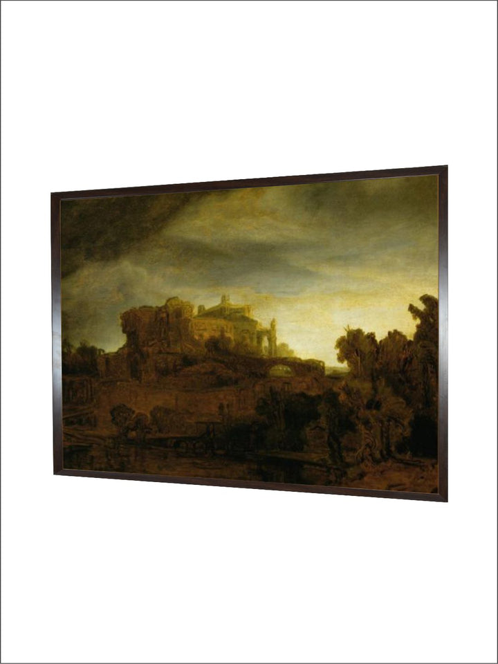 "Brown Wooden Castle at Twilight By Rembrandt Van Rijn Wall Painting  Frame''