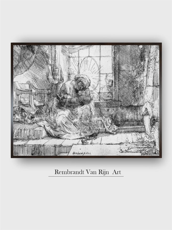 "1 Piece Wood Rembrandt Van Rijn Painting Wall Art With Frame''