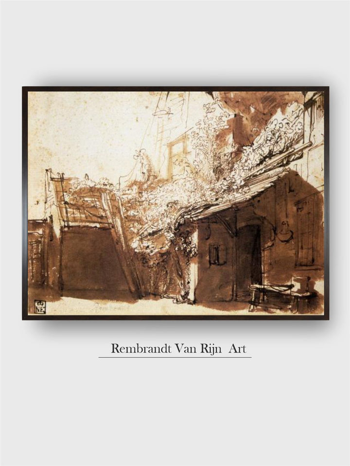 "Off White  Brown Dutch Peasant House,17th Century Wooden Painting WallArt''