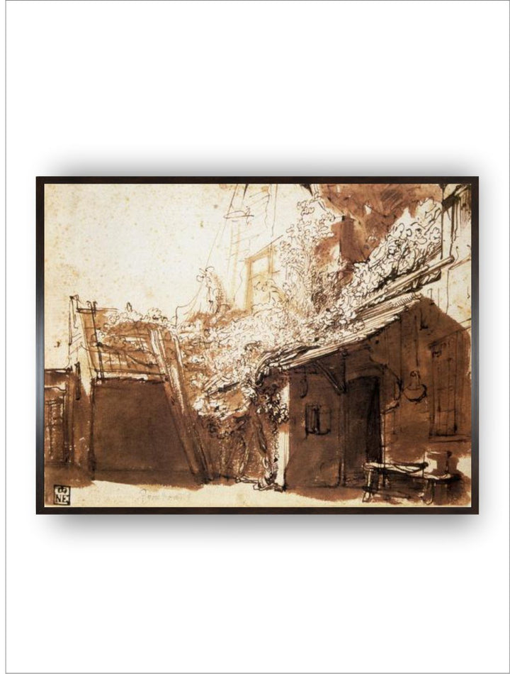 "Off White  Brown Dutch Peasant House,17th Century Wooden Painting WallArt''