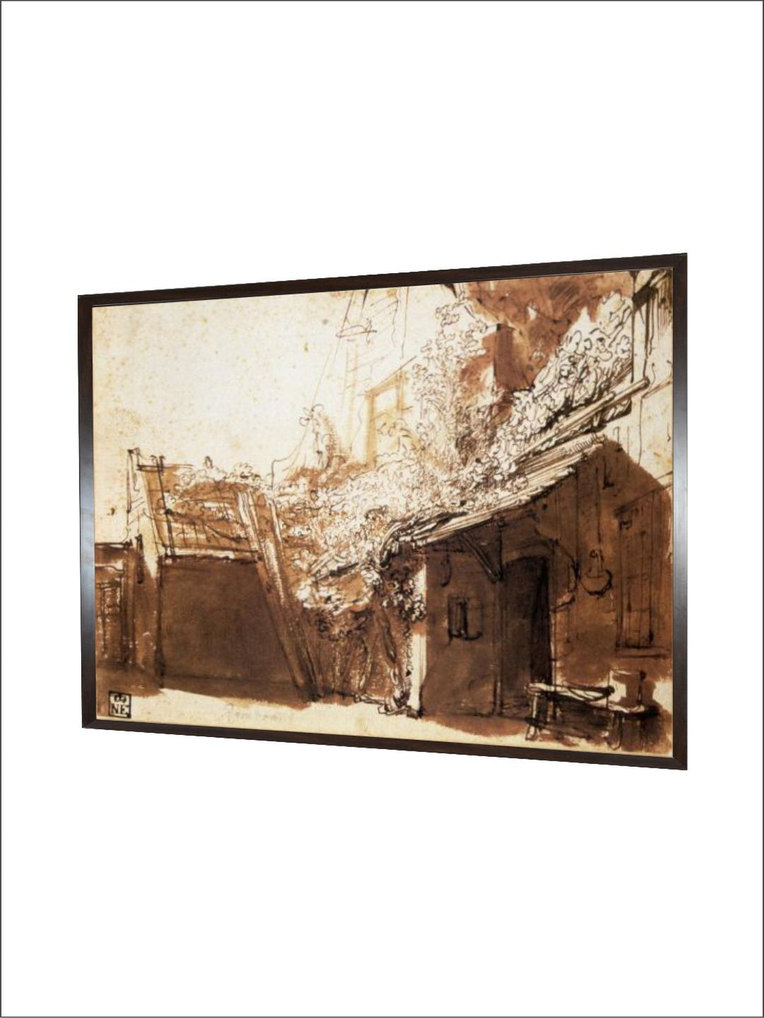 "Off White  Brown Dutch Peasant House,17th Century Wooden Painting WallArt''