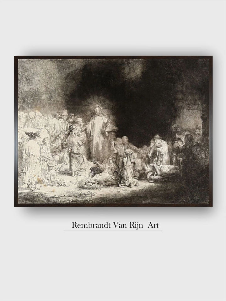 "Grey  Black Christ Healing the Sick Canvas Religious Painting Wall Art''