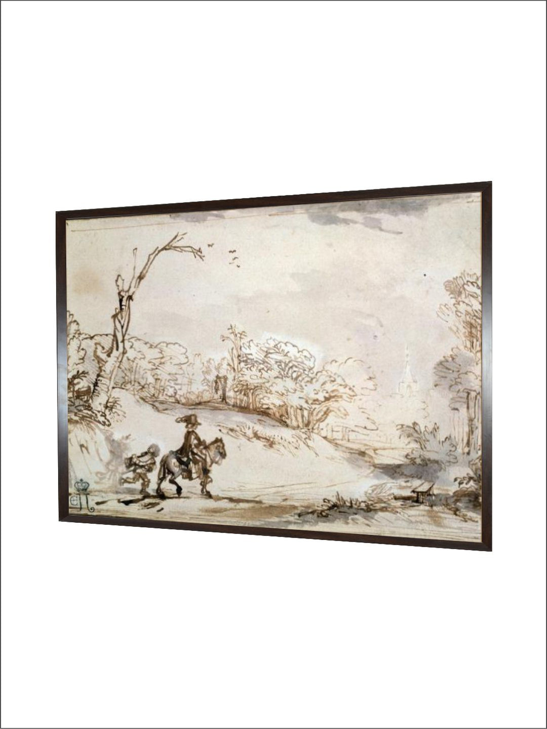 "Beige  Brown Wooden Framed Canvas Painting Wall Art''