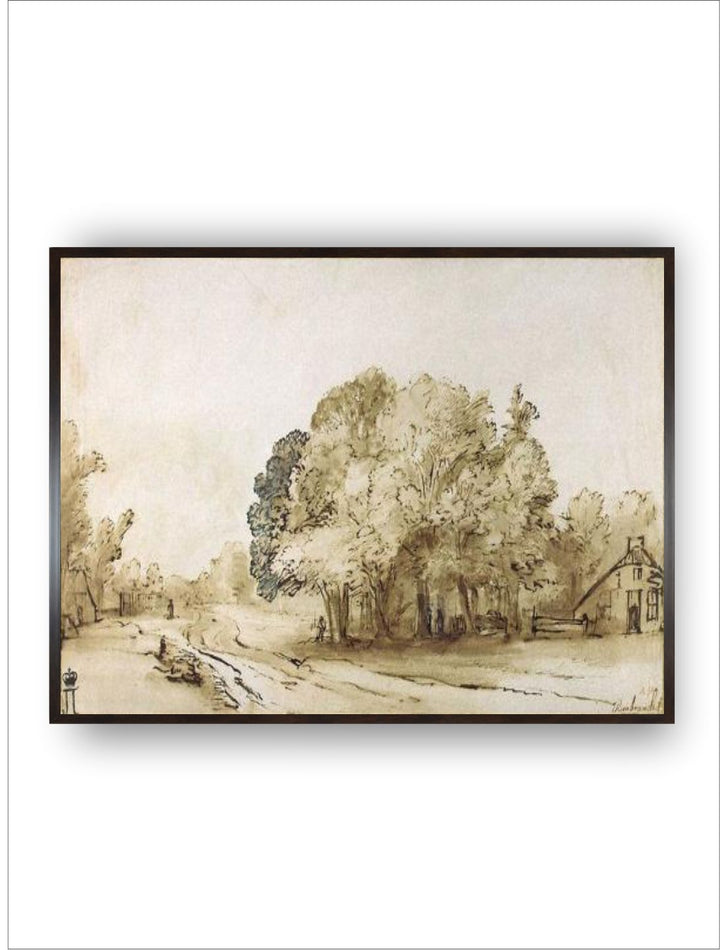 "Beige  Brown Wooden Framed Canvas Painting Wall Art''