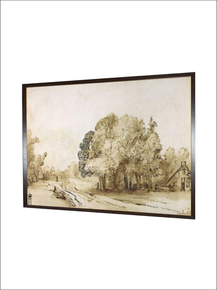 "Beige  Brown Wooden Framed Canvas Painting Wall Art''