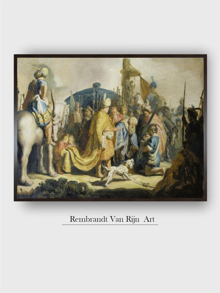 "Brown  Beige David with the Head of Goliath Wooden Painting Wall Art''