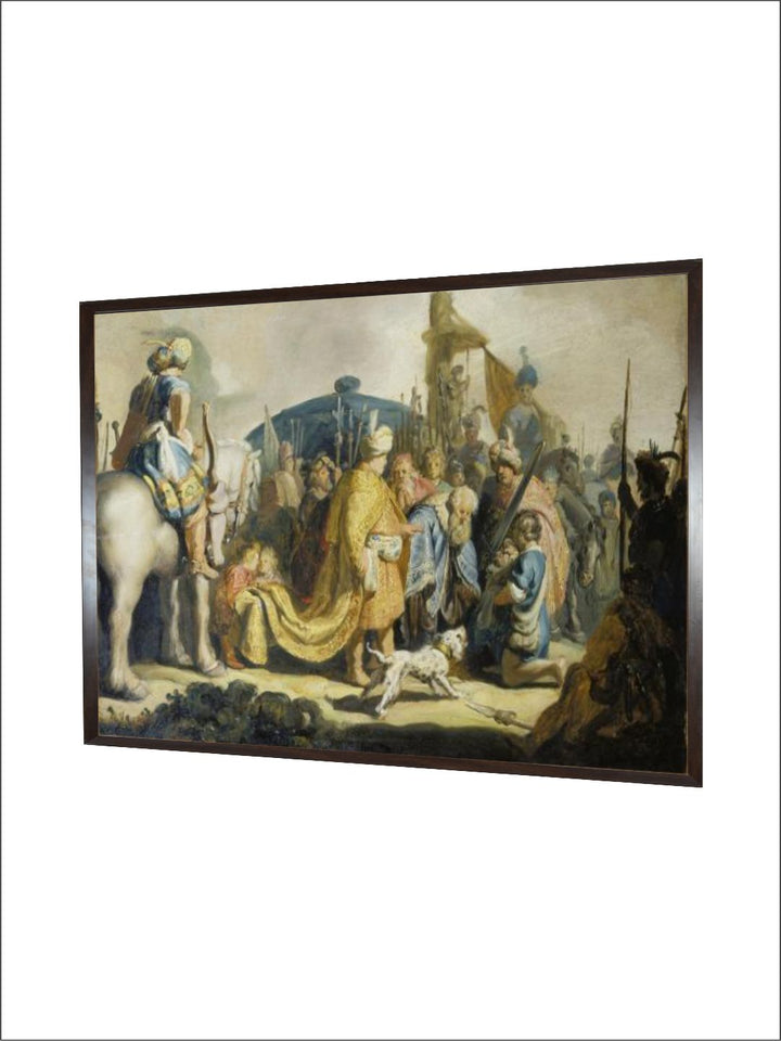 "Brown  Beige David with the Head of Goliath Wooden Painting Wall Art''