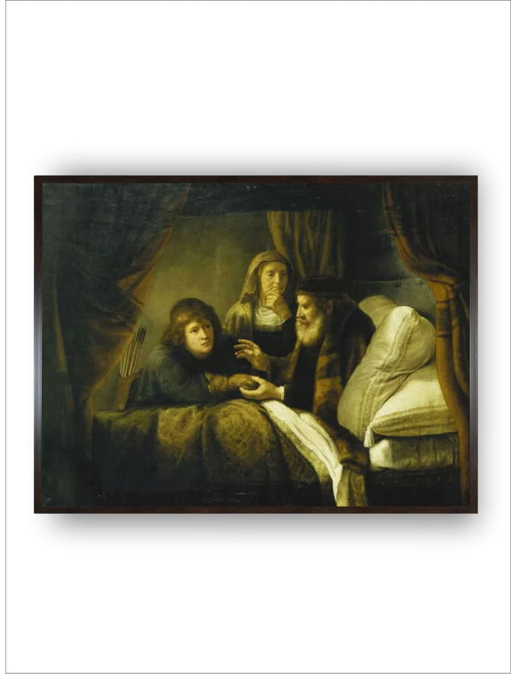 "Green Issac Blessing Jacob Wooden Paintings Wall Art''