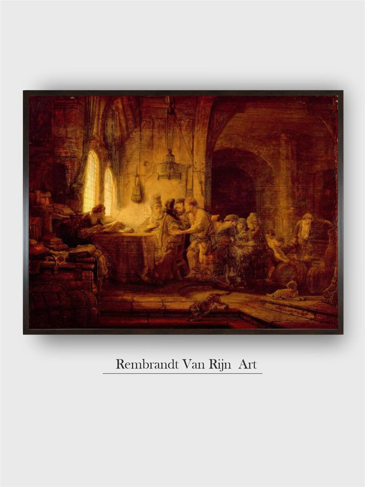 "Brown  Black Rembrandt Van Rijn Wooden Framed Canvas Painting Wall Art''