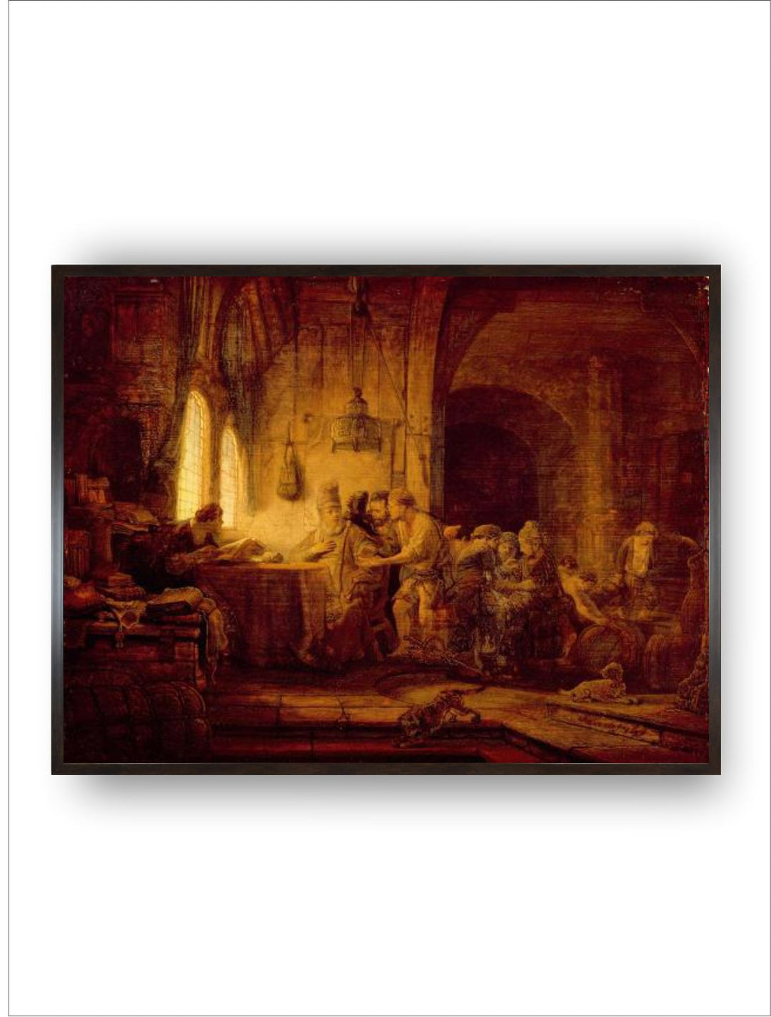 "Brown  Black Rembrandt Van Rijn Wooden Framed Canvas Painting Wall Art''