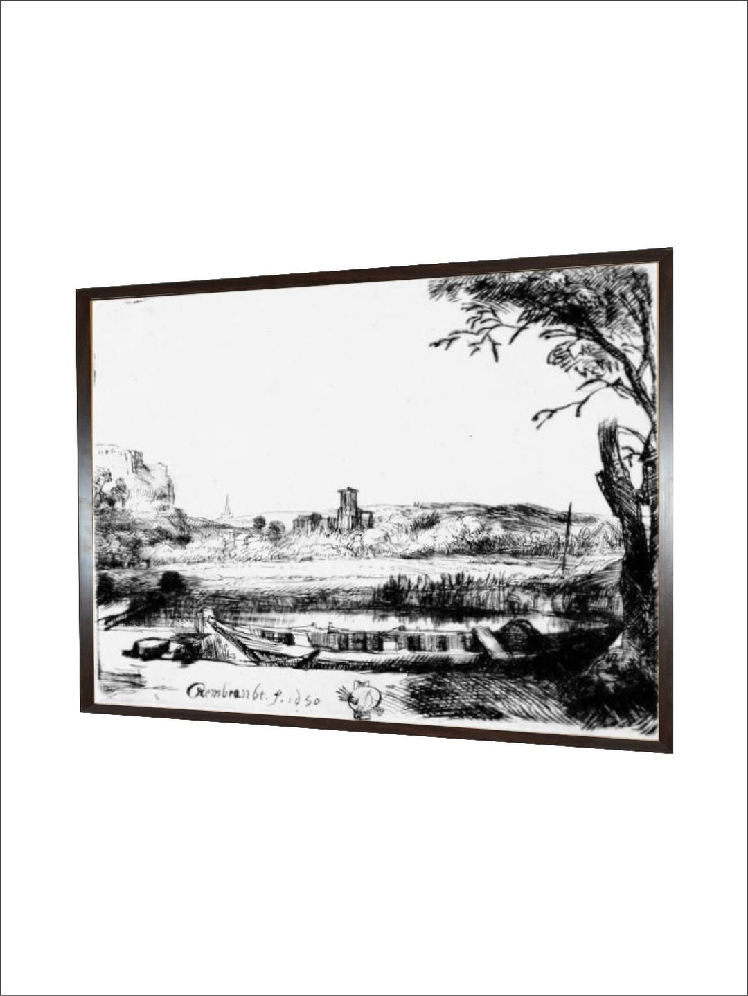 "Black  White View of a Canal Wooden Painting Wall Art''