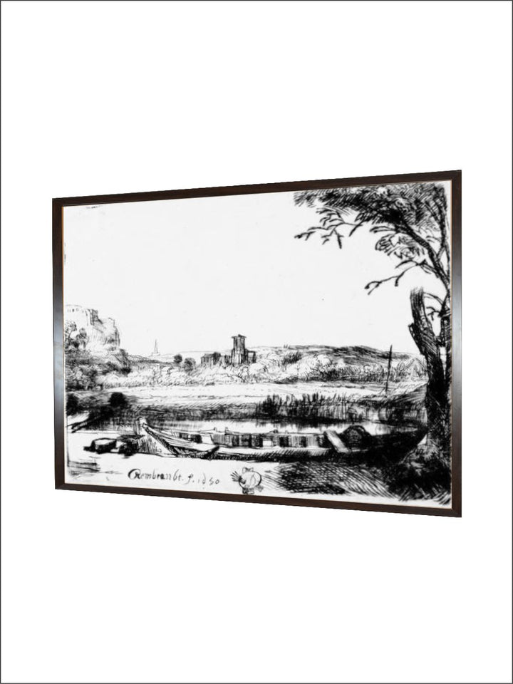 "Black  White View of a Canal Wooden Painting Wall Art''
