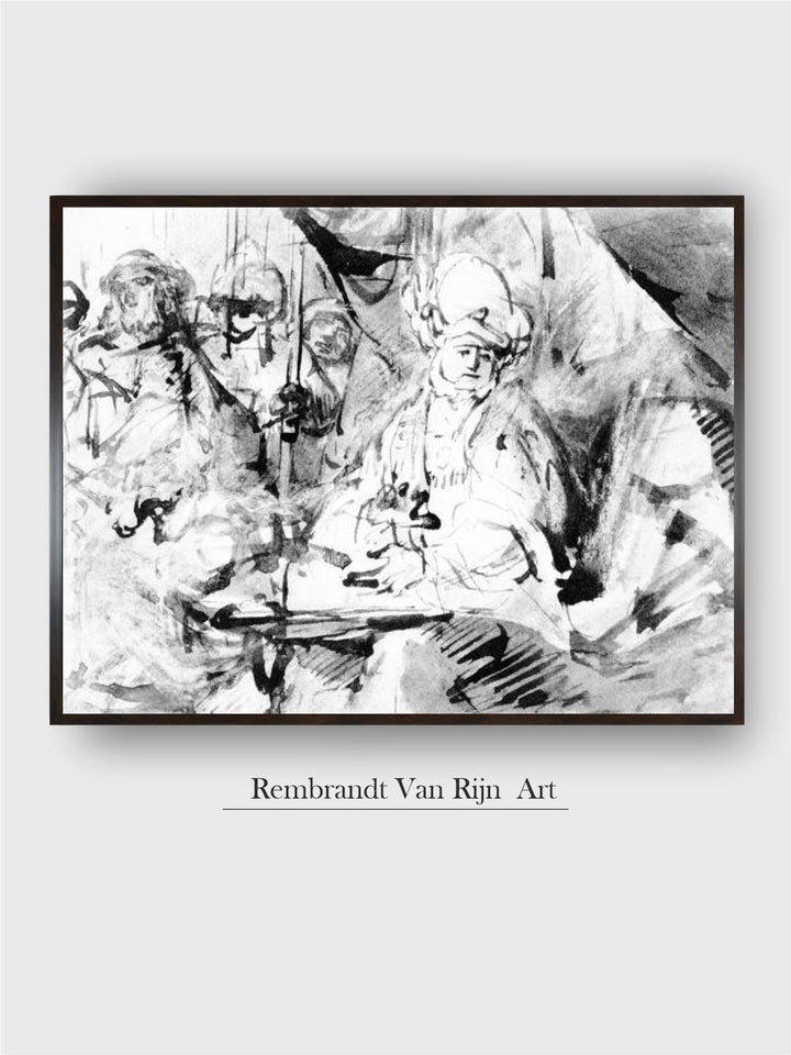 "Black  White Pilate Washing His Hands Wooden Framed Painting Wall Art''