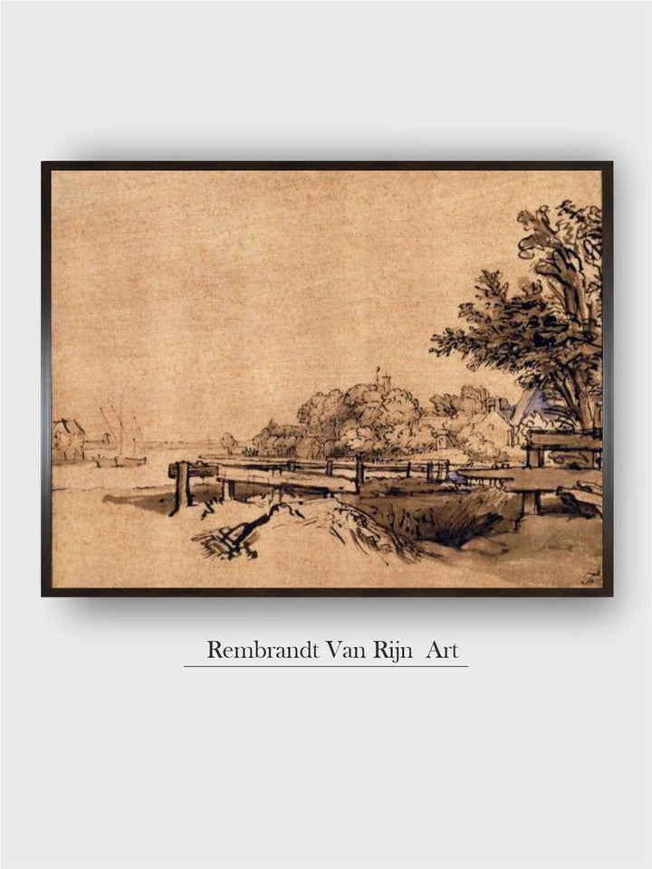 "Beige  Brown The Jetty Canvas Wooden Painting Wall Art''