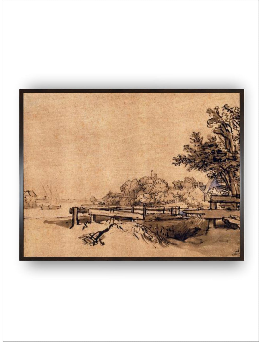 "Beige  Brown The Jetty Canvas Wooden Painting Wall Art''