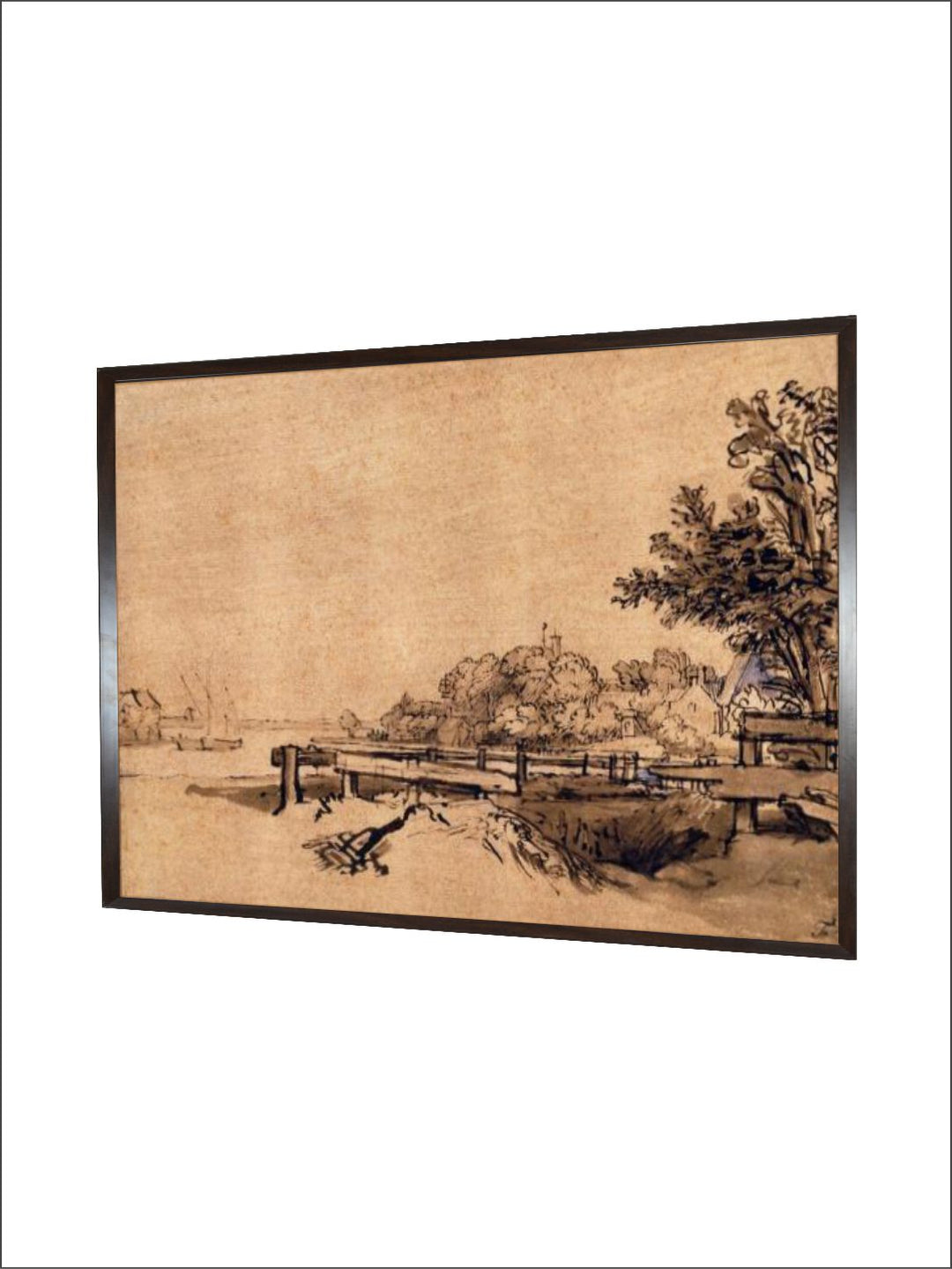 "Beige  Brown The Jetty Canvas Wooden Painting Wall Art''