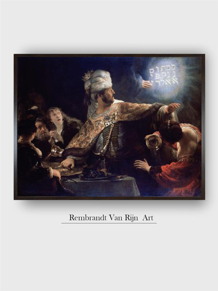 "Black  Blue Belshazzars Feast Wooden Framed Canvas Painting Wall Art''