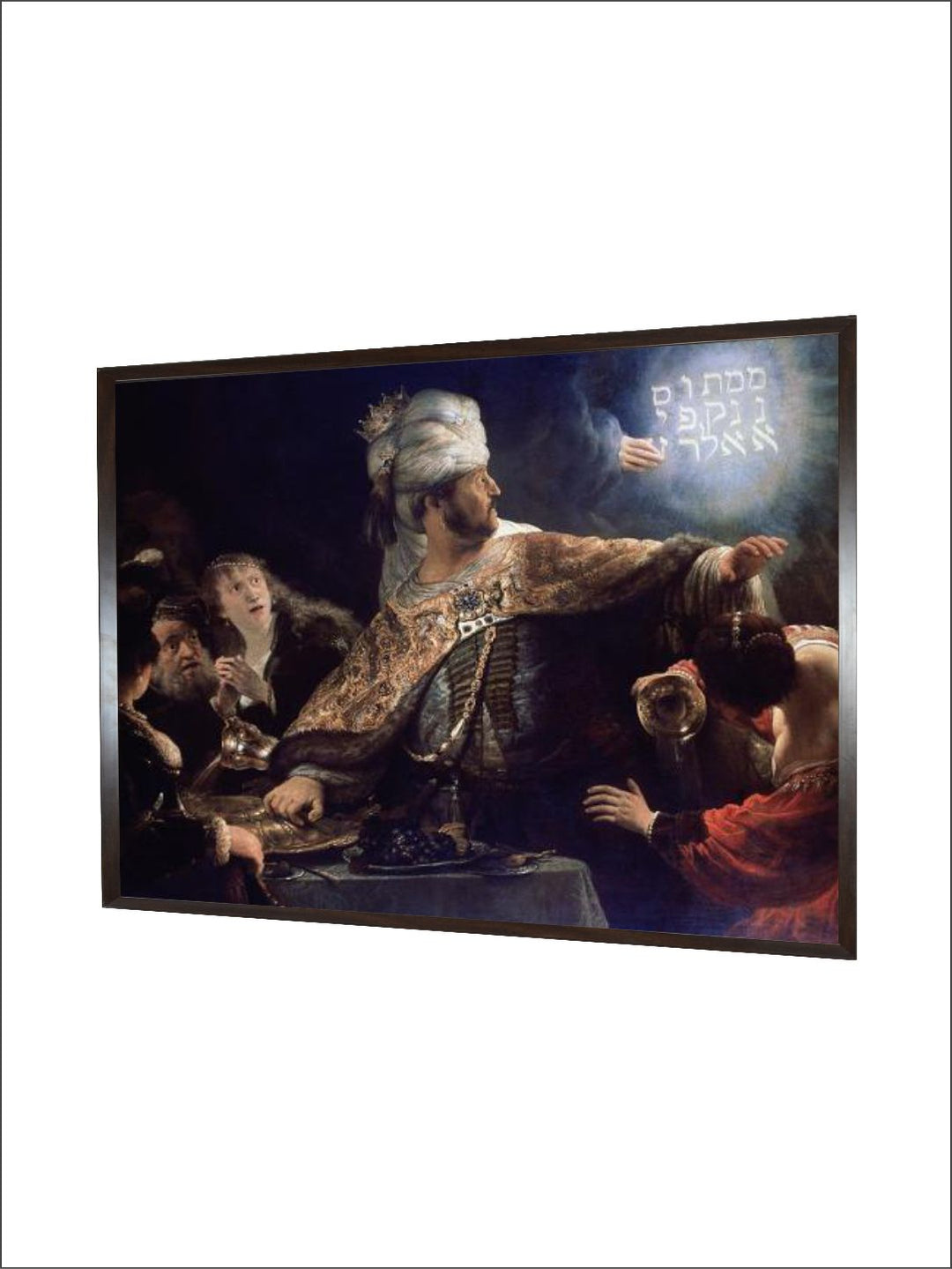 "Black  Blue Belshazzars Feast Wooden Framed Canvas Painting Wall Art''