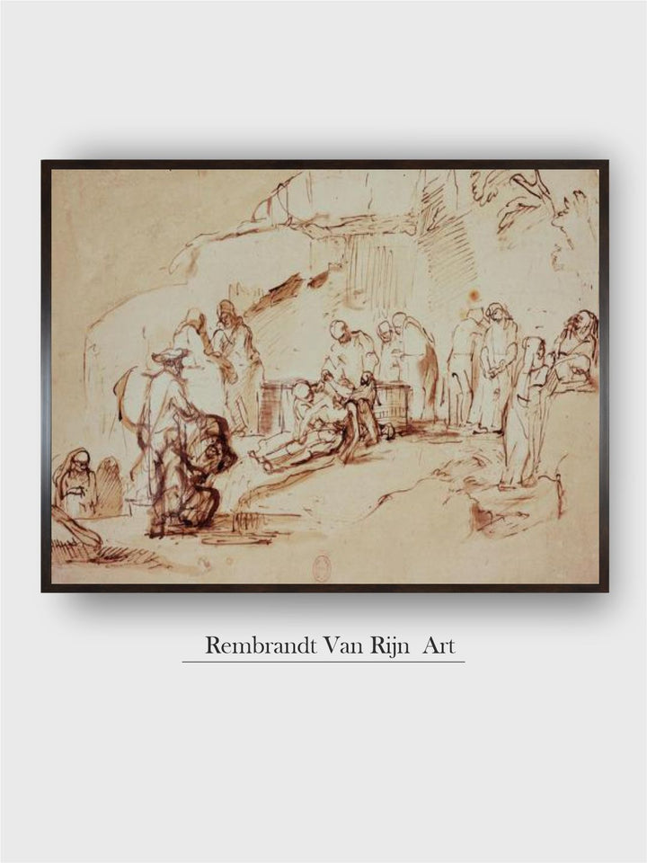 "Beige  Grey Rembrandt Van Rijn Canvas Painting Wall Art''