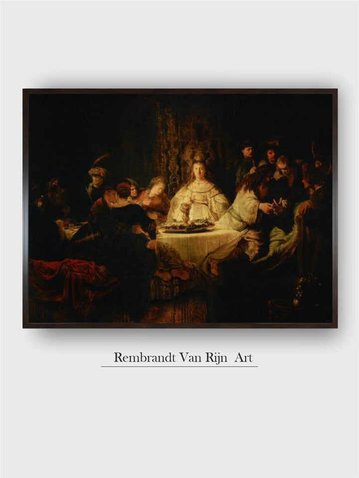 "Samson Posing a Riddle at the Wedding Feast Brown Wooden Painting Wall Art''